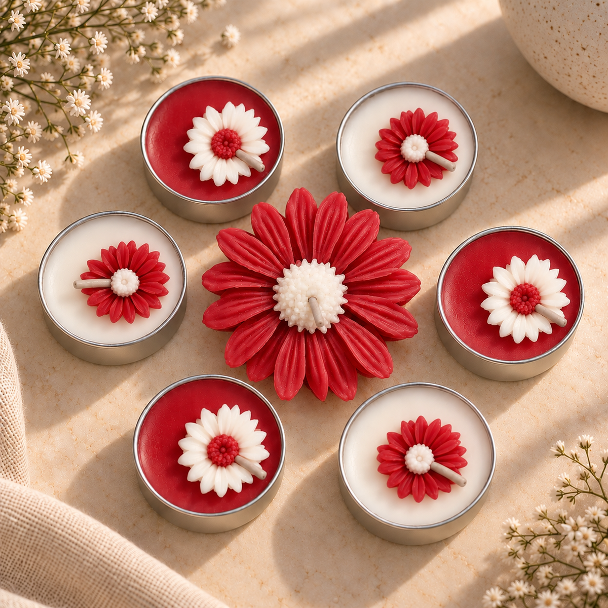Liora Scented Candle Gift Set | 6 Tealights & 1 Daisy Candle