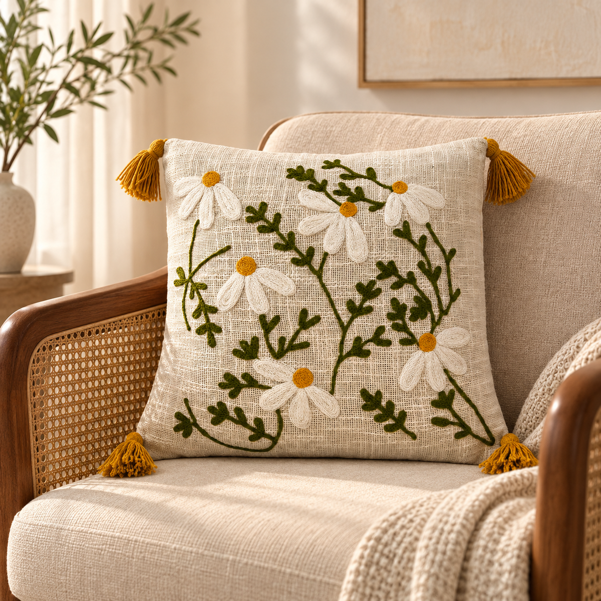 Aurelia Handloom Embroidered Botanical Cushion Cover