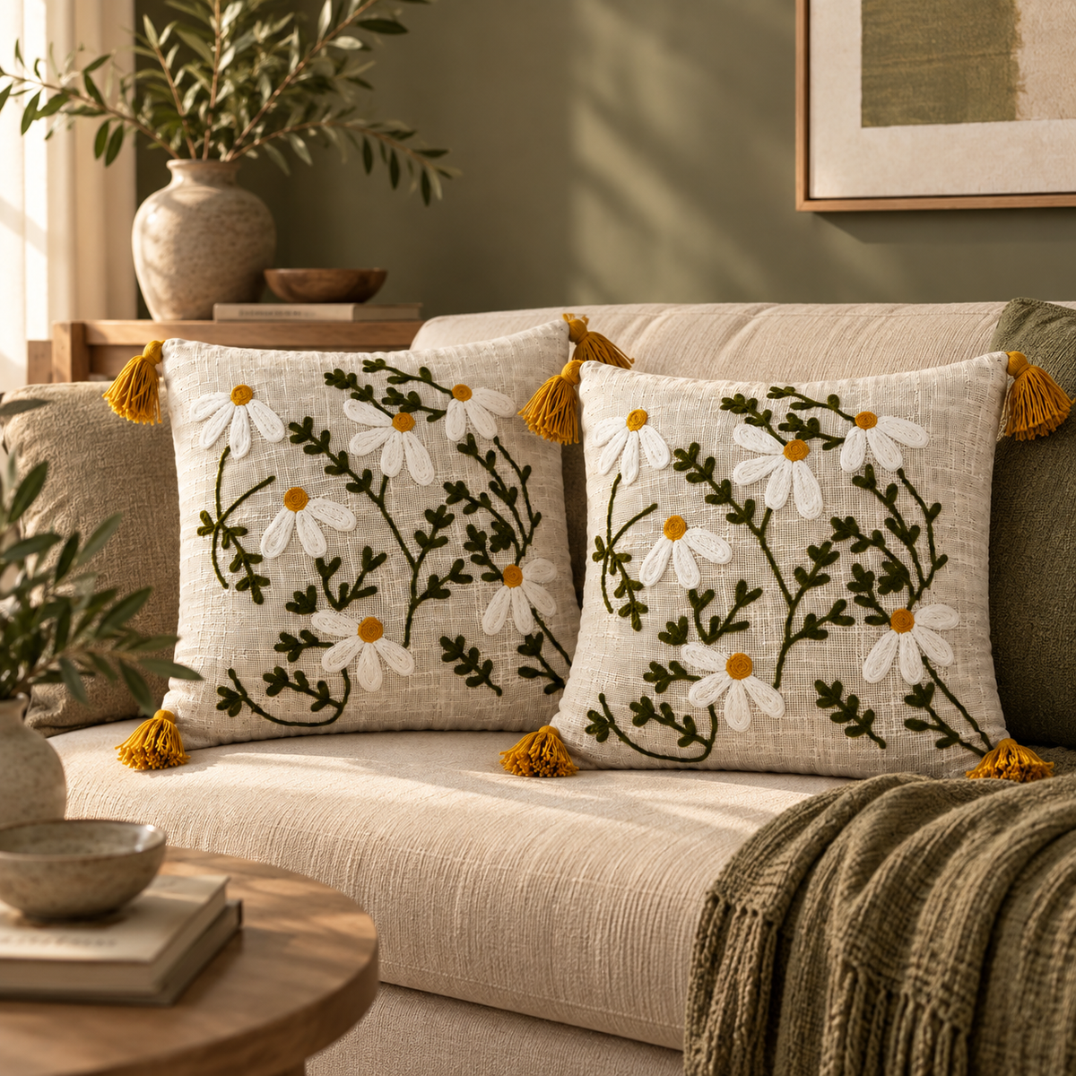 Aurelia Handloom Embroidered Botanical Cushion Cover
