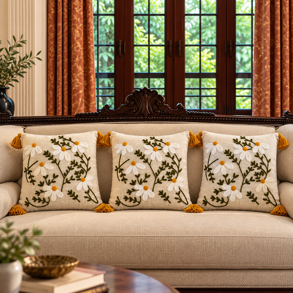 Aurelia Handloom Embroidered Botanical Cushion Cover