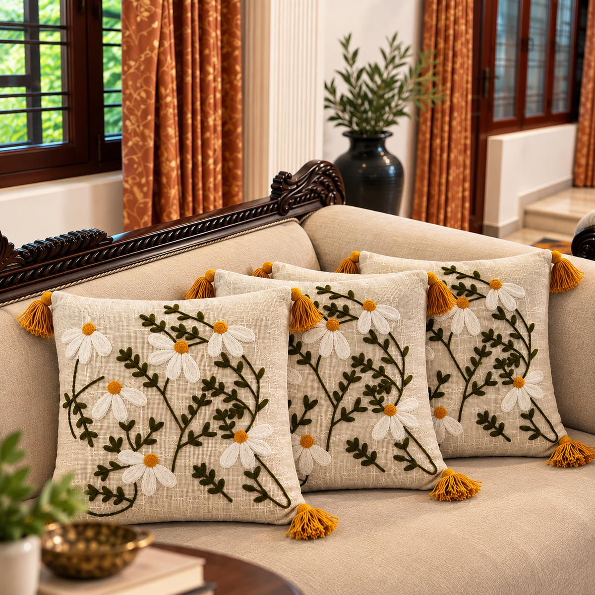 Aurelia Handloom Embroidered Botanical Cushion Cover