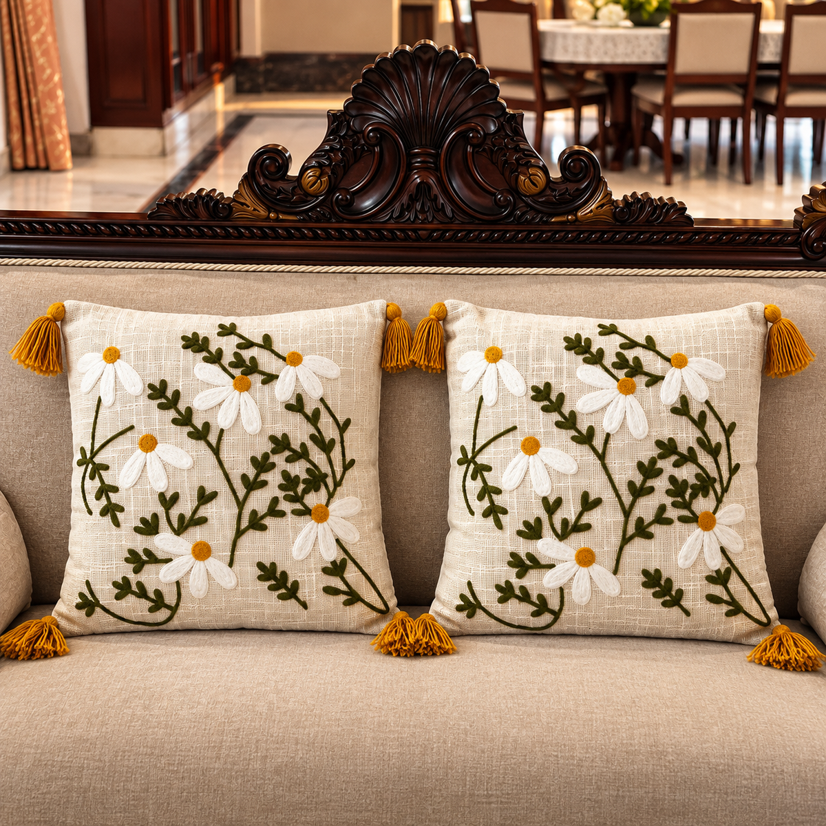 Aurelia Handloom Embroidered Botanical Cushion Cover