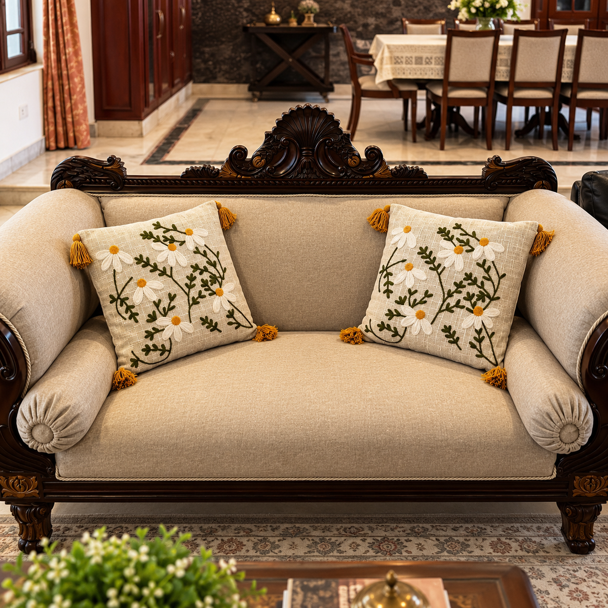 Aurelia Handloom Embroidered Botanical Cushion Cover