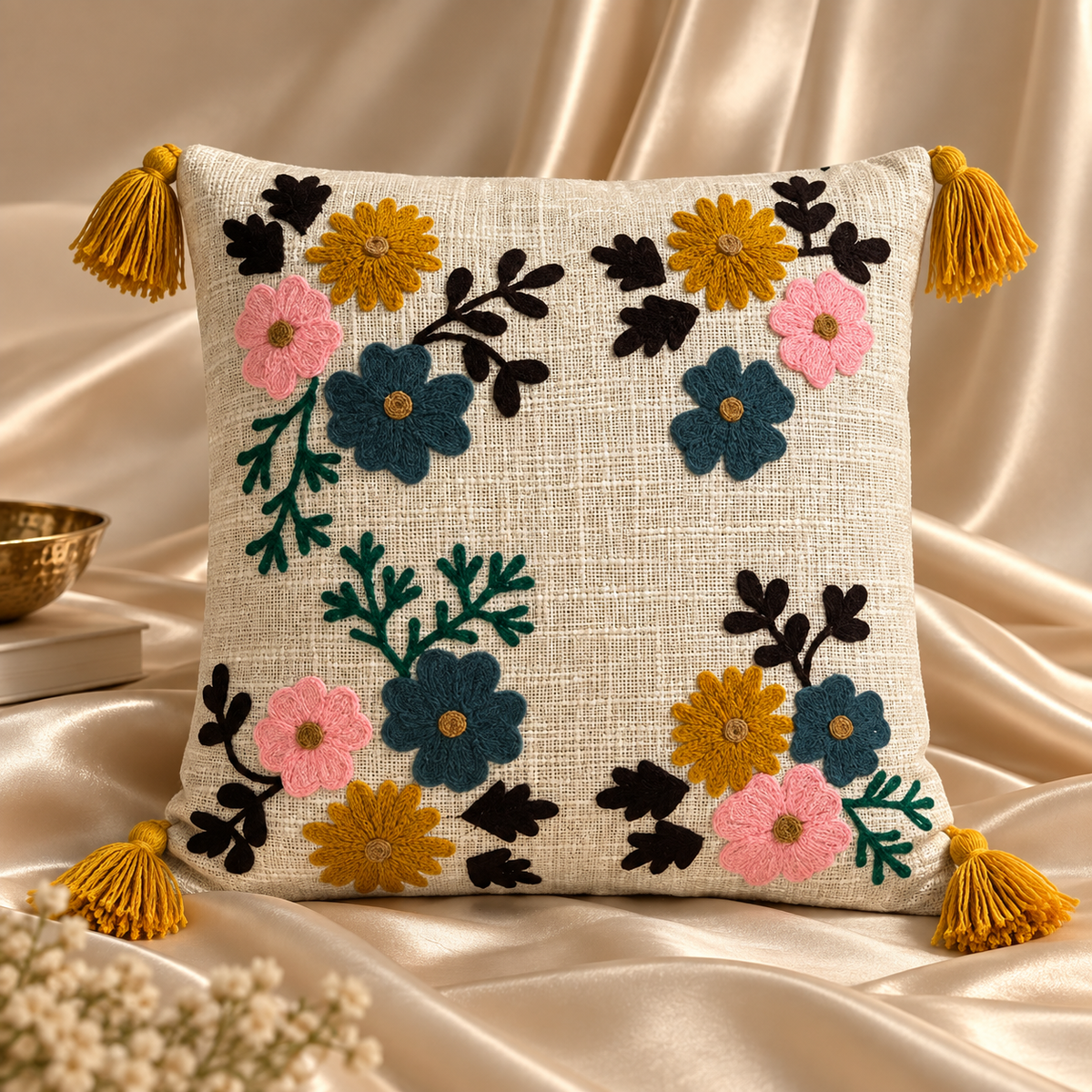 Ishira Handloom Embroidered Floral Cushion Cover
