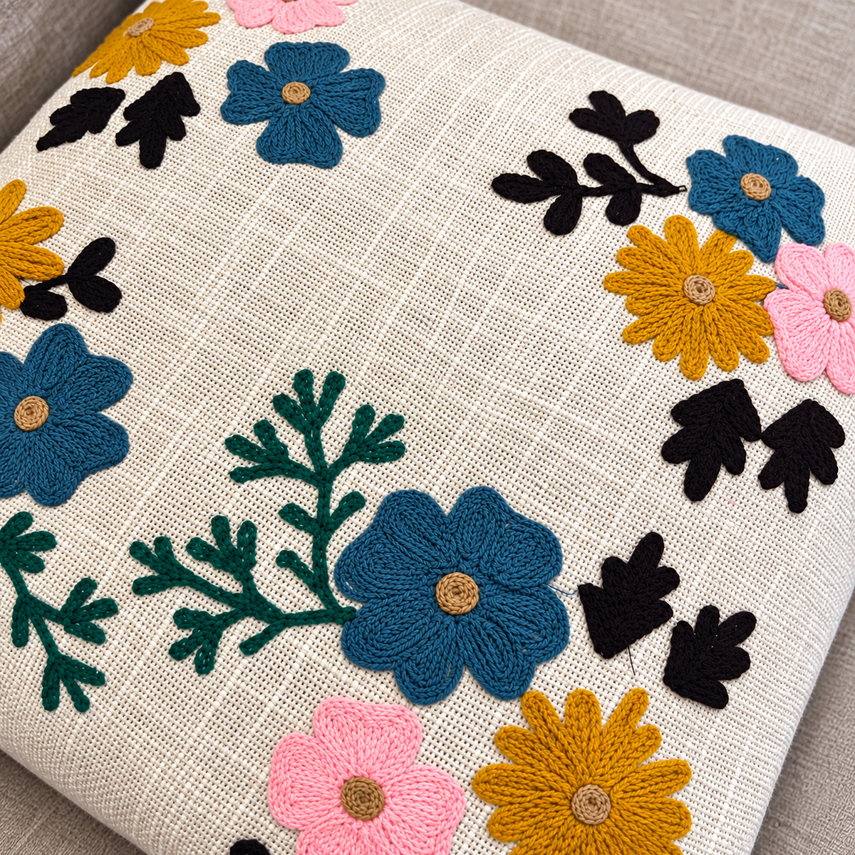 Ishira Handloom Embroidered Floral Cushion Cover