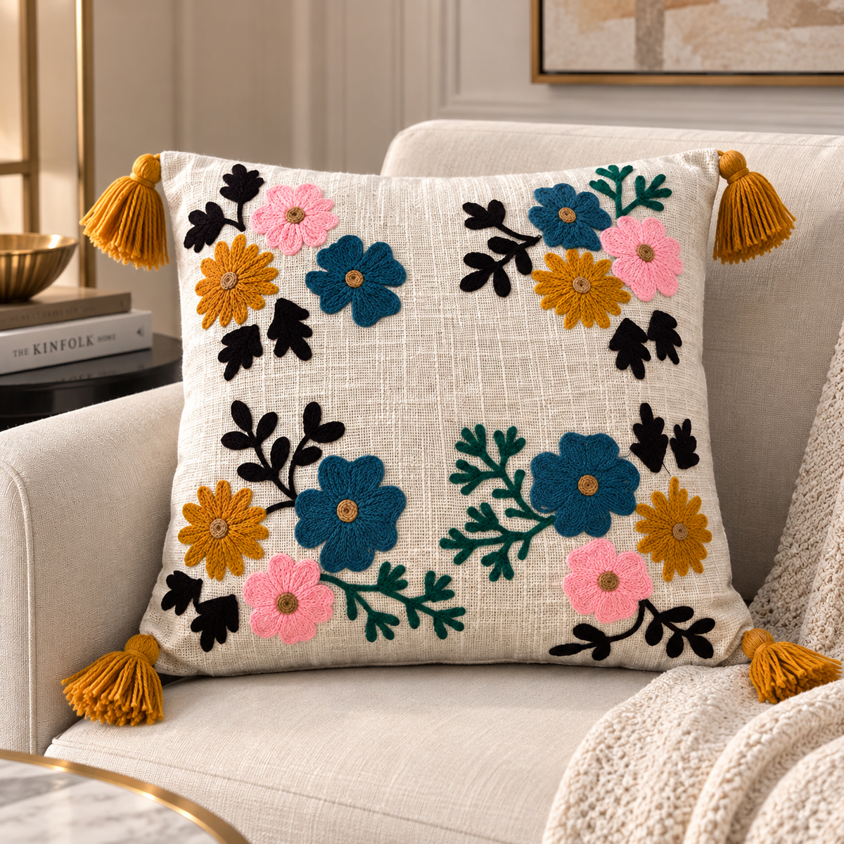 Ishira Handloom Embroidered Floral Cushion Cover