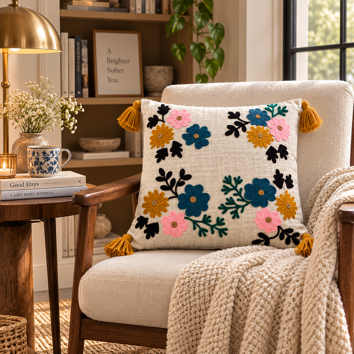Ishira Handloom Embroidered Floral Cushion Cover