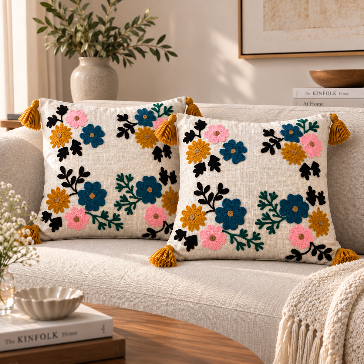 Ishira Handloom Embroidered Floral Cushion Cover