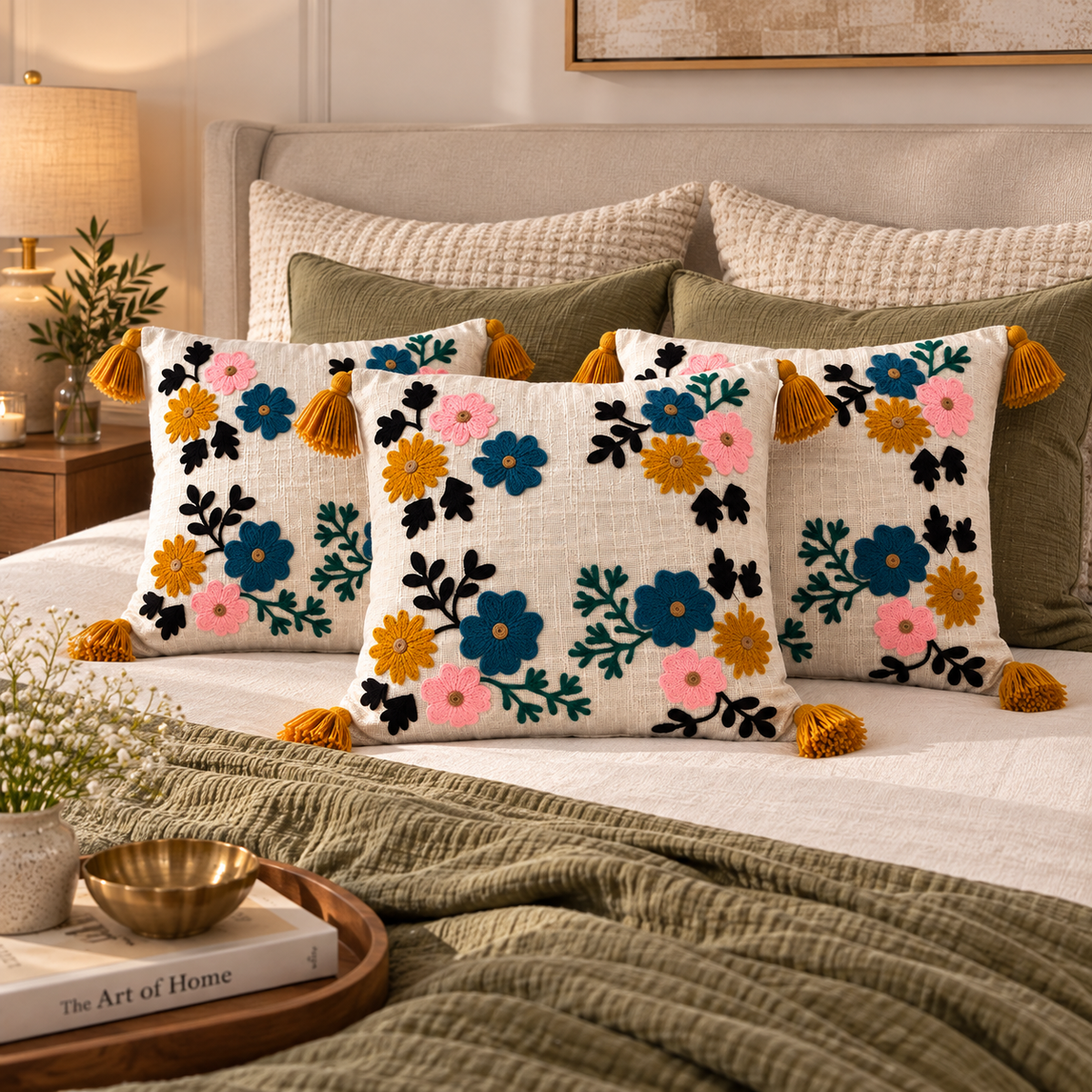 Ishira Handloom Embroidered Floral Cushion Cover