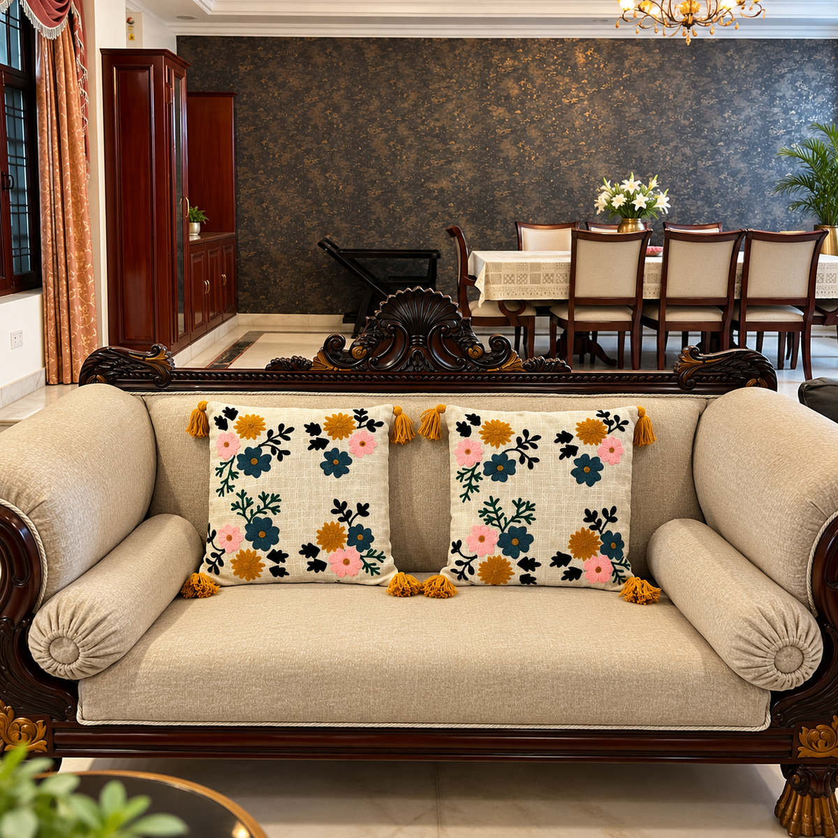 Ishira Handloom Embroidered Floral Cushion Cover