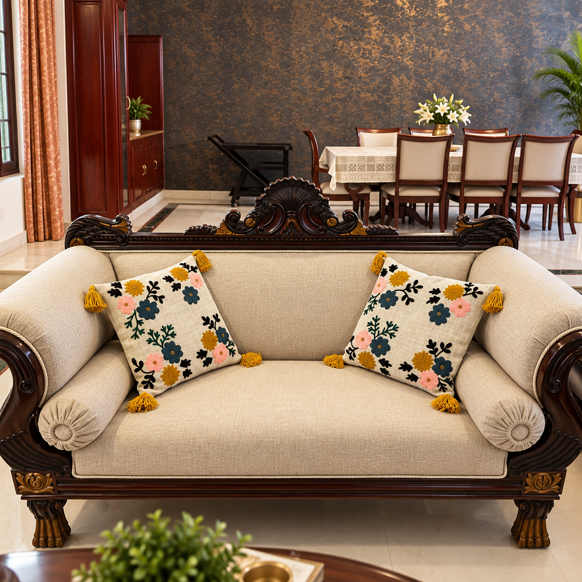 Ishira Handloom Embroidered Floral Cushion Cover