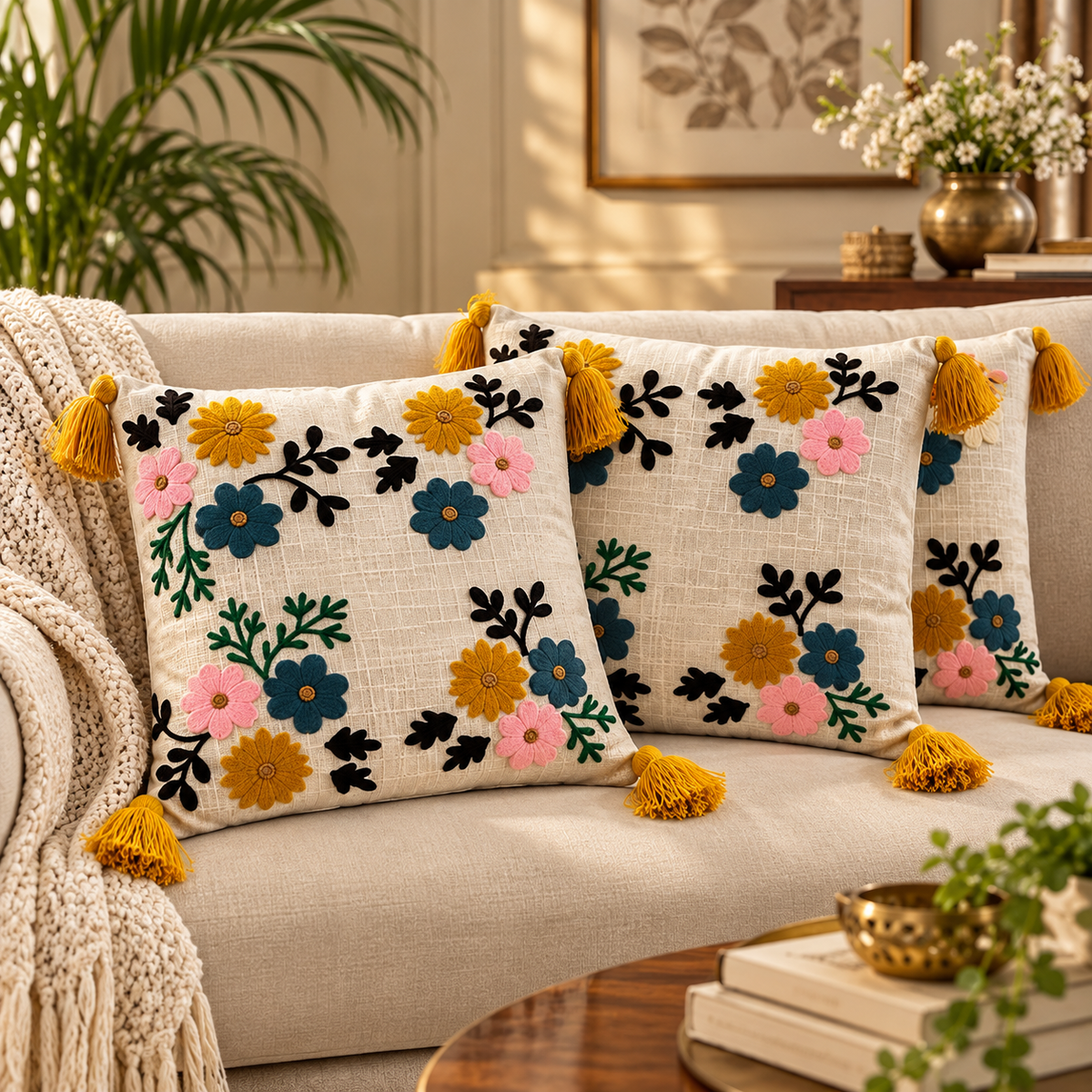 Ishira Handloom Embroidered Floral Cushion Cover