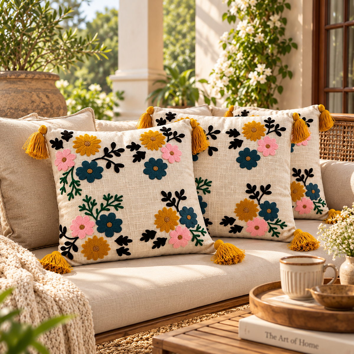 Ishira Handloom Embroidered Floral Cushion Cover