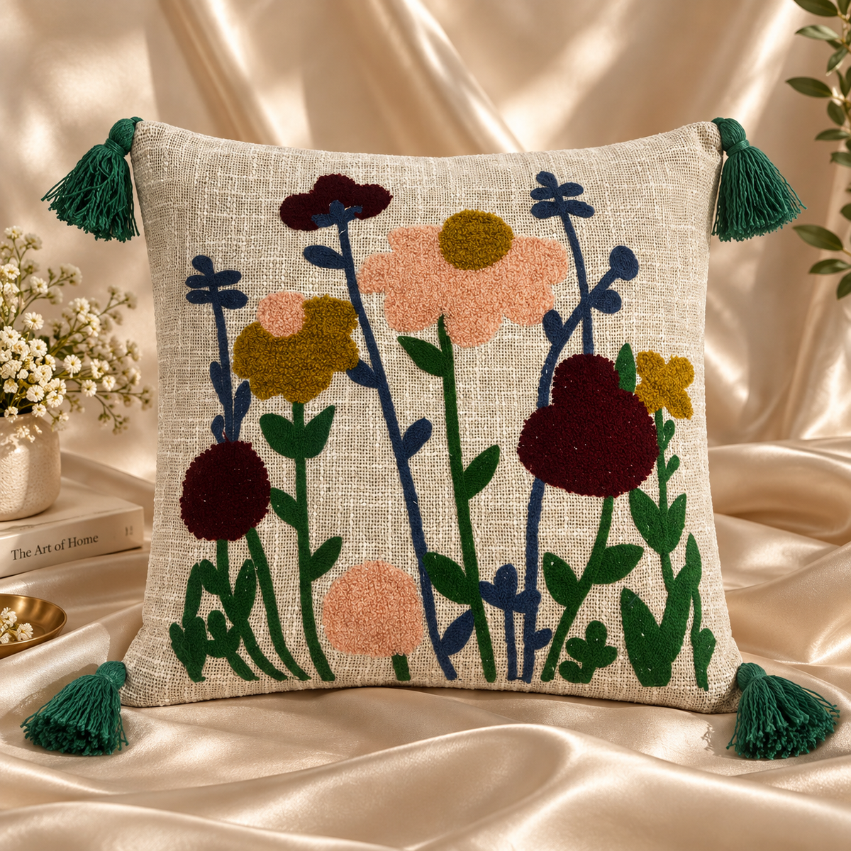 Kairavi Handloom Embroidered Floral Cushion Cover