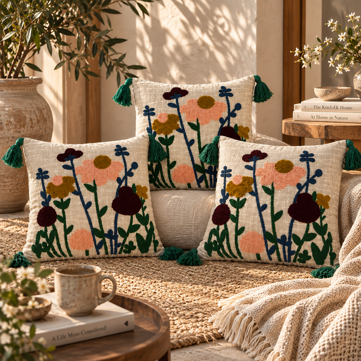 Kairavi Handloom Embroidered Floral Cushion Cover