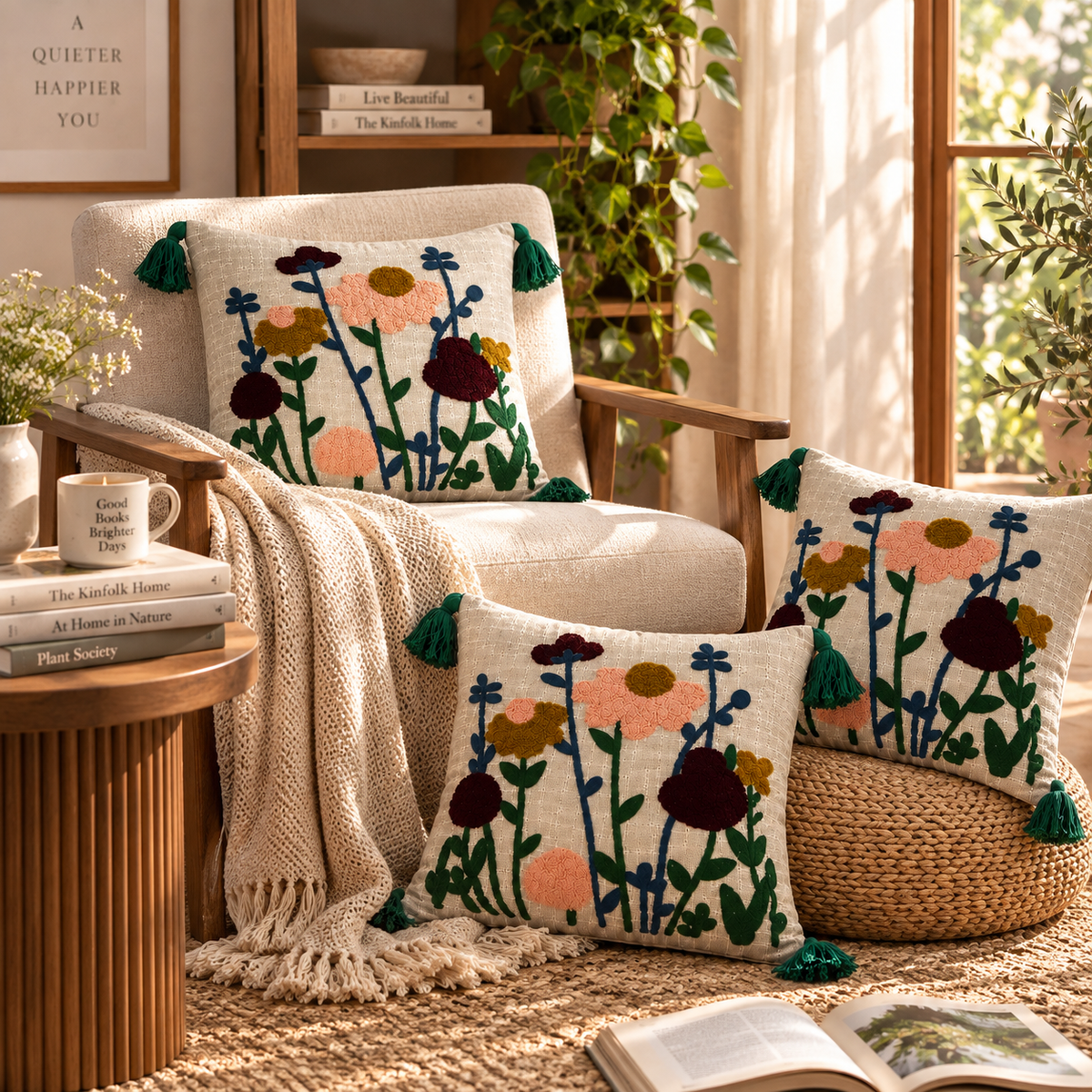 Kairavi Handloom Embroidered Floral Cushion Cover