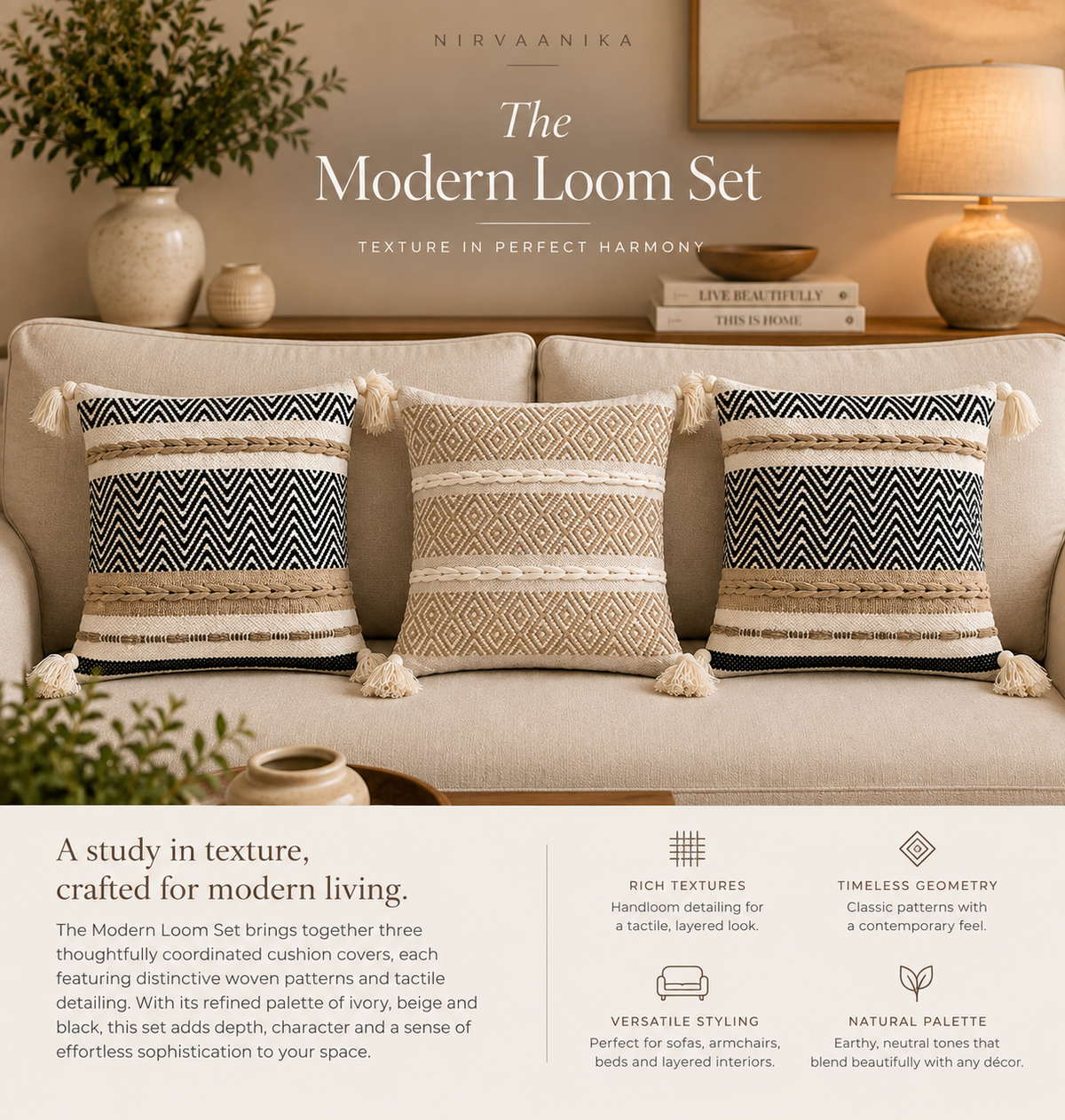 Nivara Loom Harmony Cushion Cover Set of 3