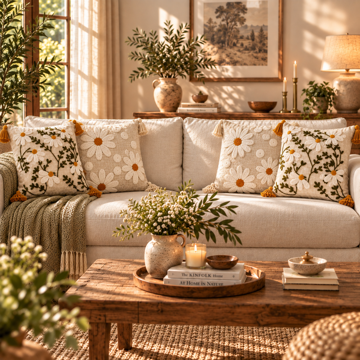 Meadow Bloom Handloom Cushion Cover Set of 4