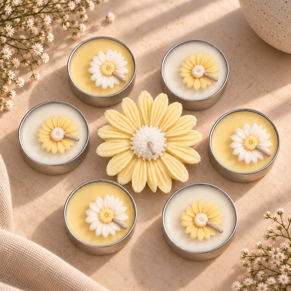 Liora Scented Candle Gift Set | 6 Tealights & 1 Daisy Candle