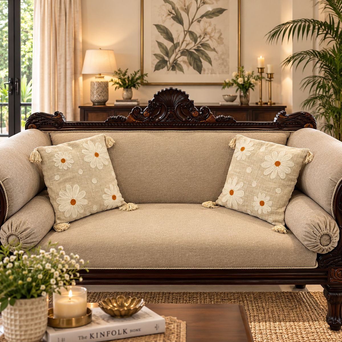 Elara Handloom Embroidered Floral Cushion Cover
