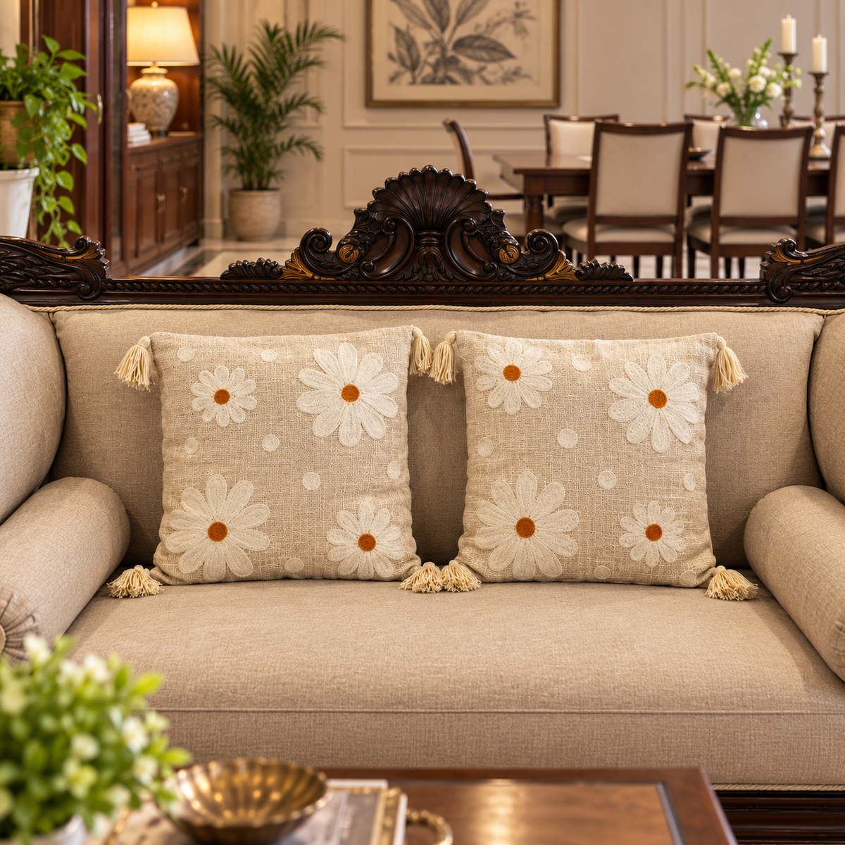 Elara Handloom Embroidered Floral Cushion Cover