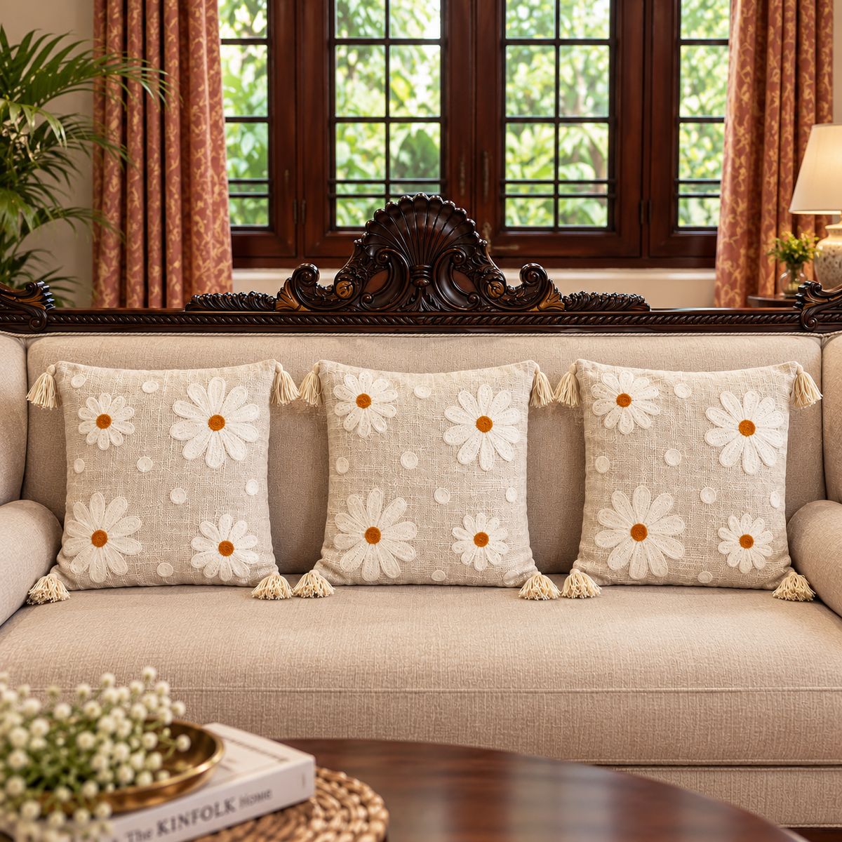 Elara Handloom Embroidered Floral Cushion Cover
