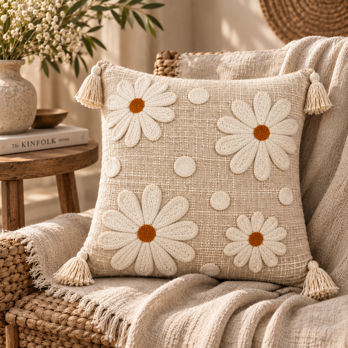 Elara Handloom Embroidered Floral Cushion Cover