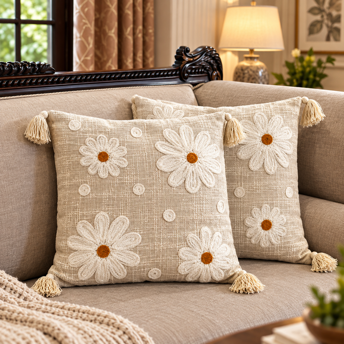 Elara Handloom Embroidered Floral Cushion Cover