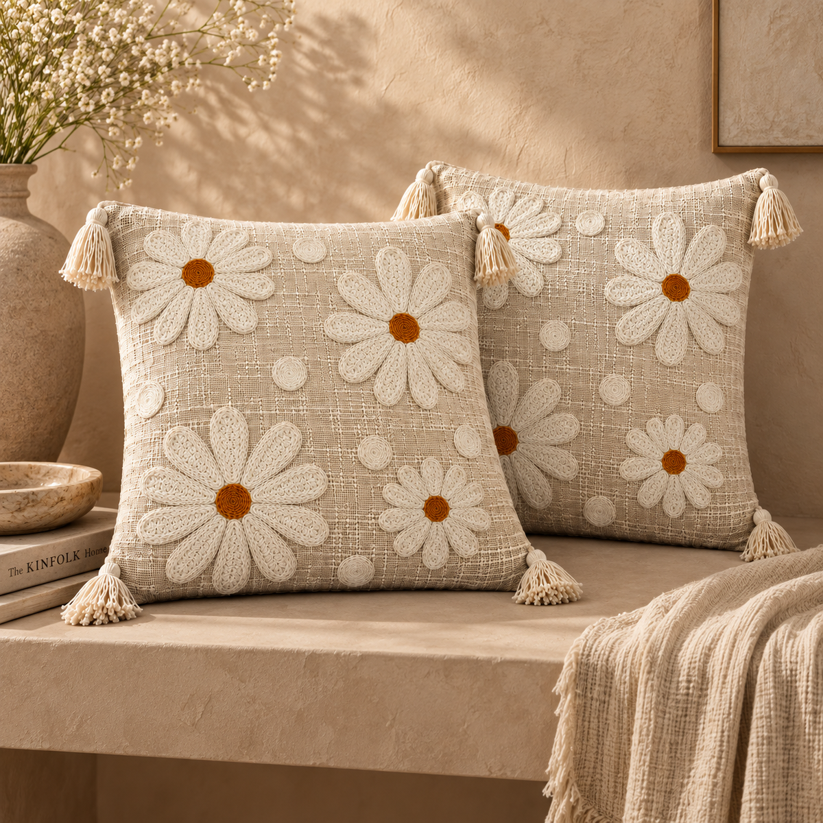Elara Handloom Embroidered Floral Cushion Cover