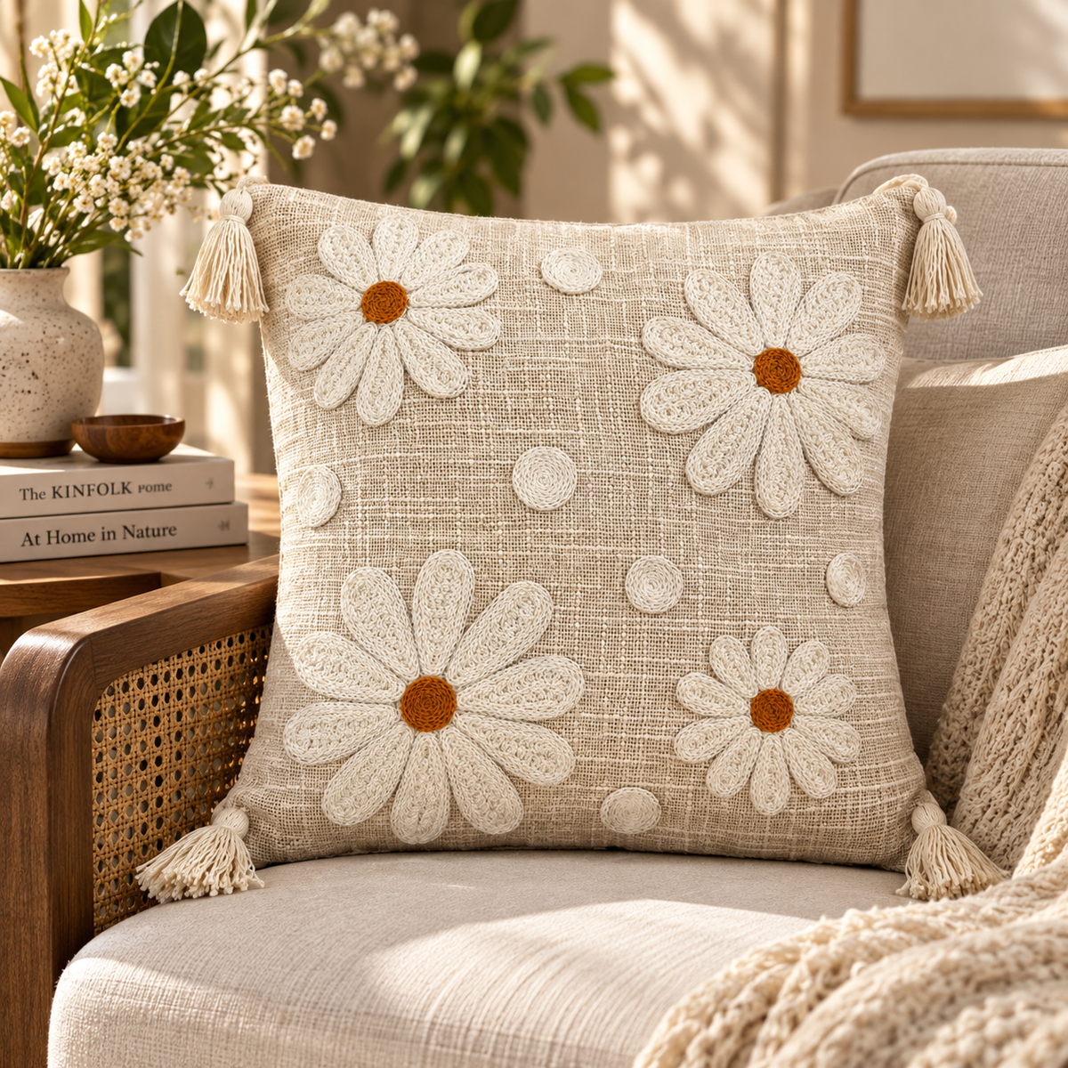 Elara Handloom Embroidered Floral Cushion Cover