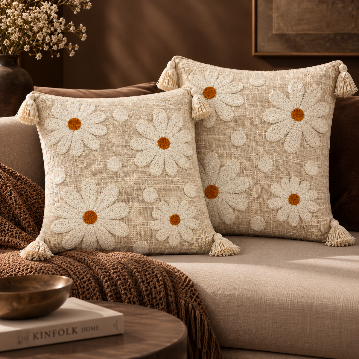 Elara Handloom Embroidered Floral Cushion Cover