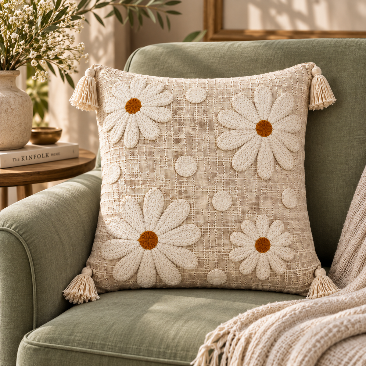 Elara Handloom Embroidered Floral Cushion Cover