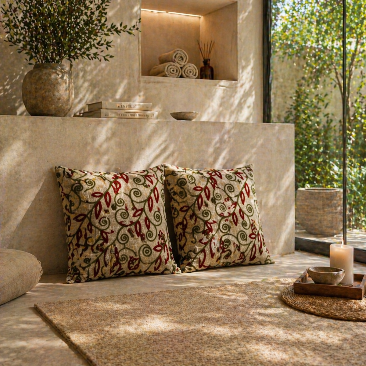Gulnaar Handloom Embroidered Floral Cushion Cover