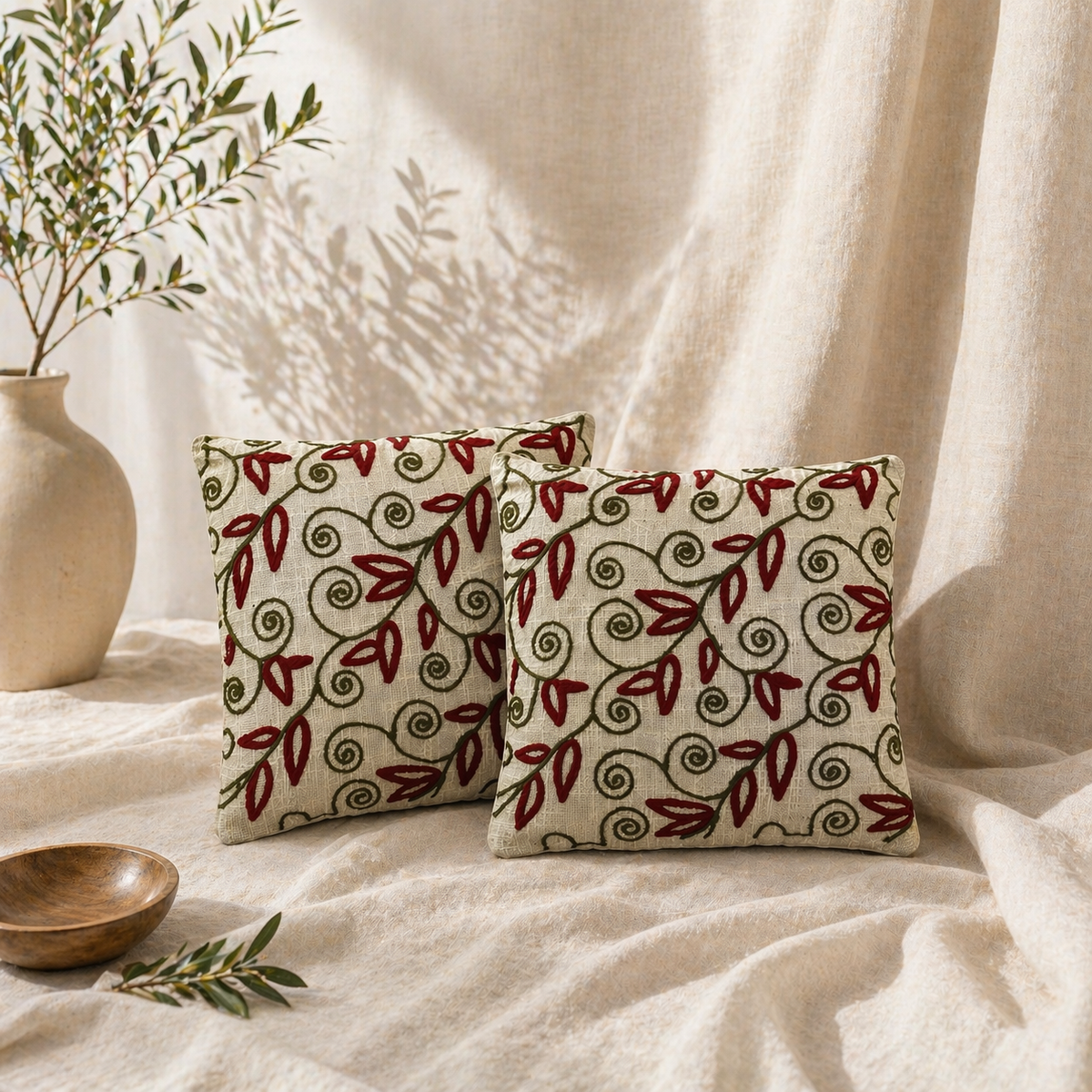 Gulnaar Handloom Embroidered Floral Cushion Cover