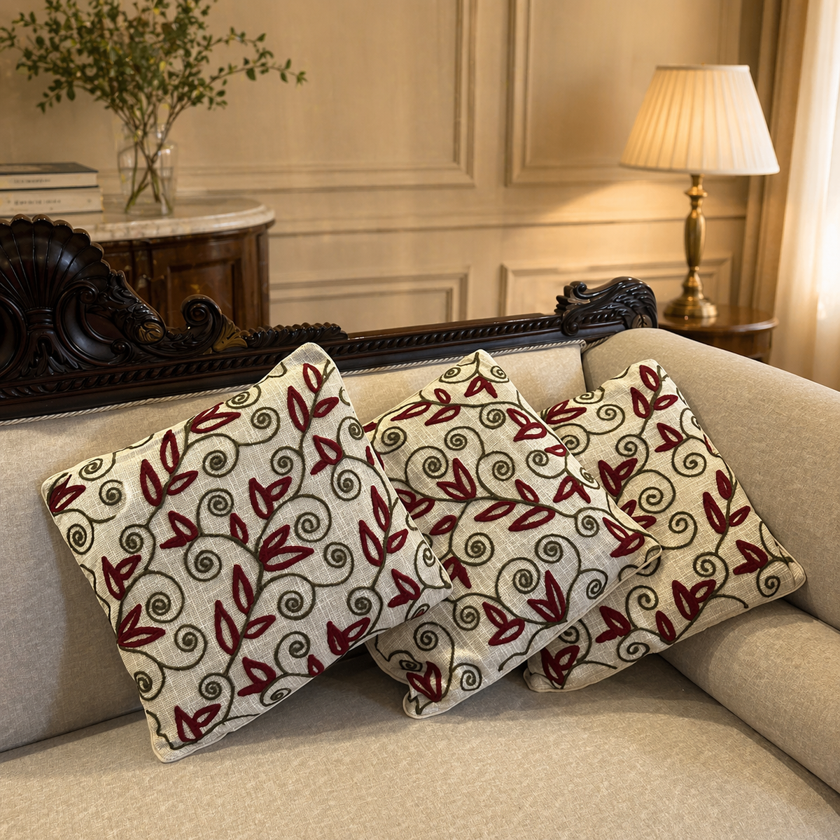 Gulnaar Handloom Embroidered Floral Cushion Cover