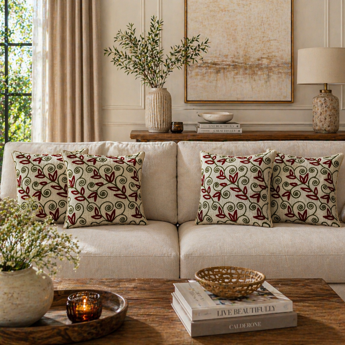 Gulnaar Handloom Embroidered Floral Cushion Cover