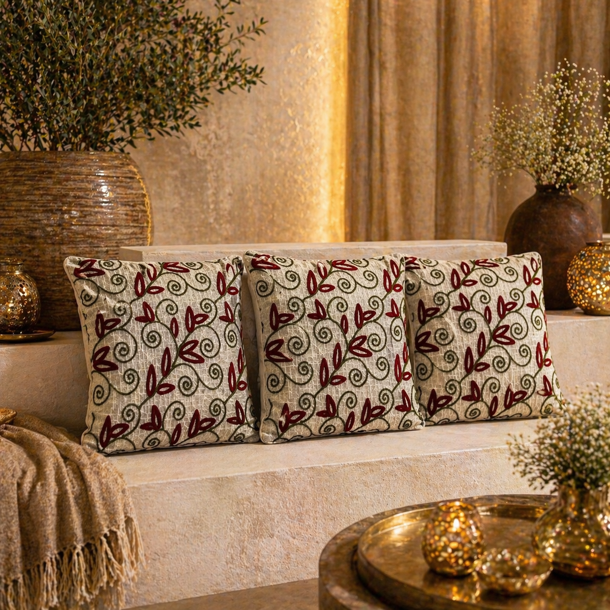Gulnaar Handloom Embroidered Floral Cushion Cover