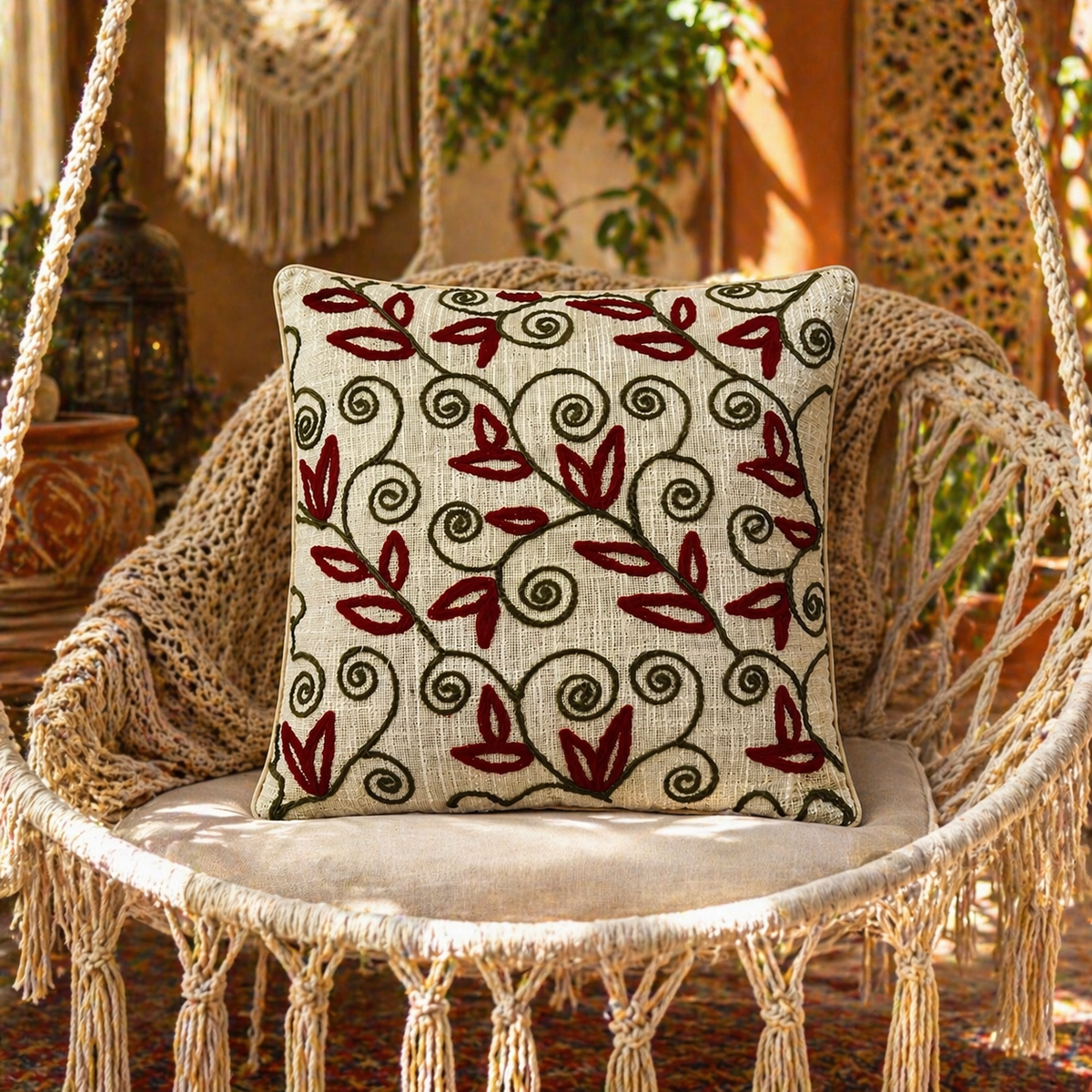 Gulnaar Handloom Embroidered Floral Cushion Cover