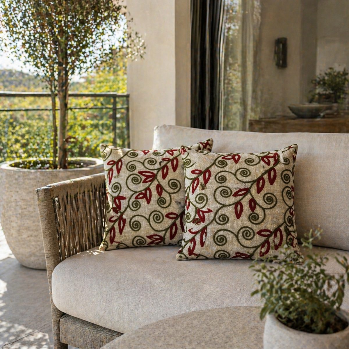 Gulnaar Handloom Embroidered Floral Cushion Cover