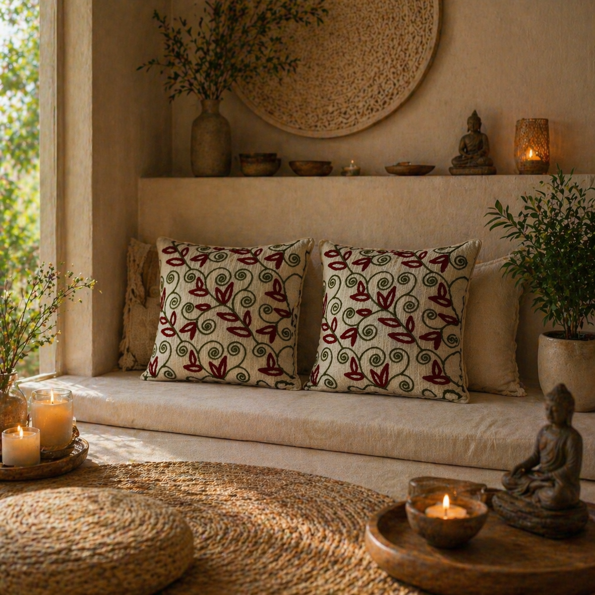Gulnaar Handloom Embroidered Floral Cushion Cover