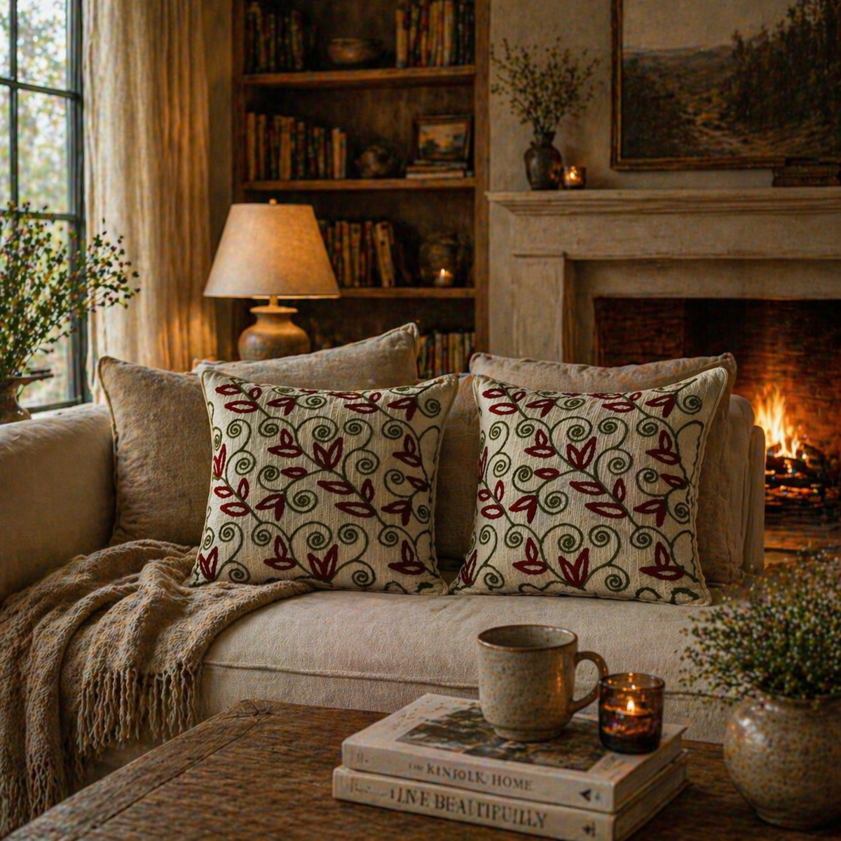 Gulnaar Handloom Embroidered Floral Cushion Cover