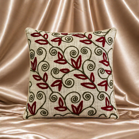 Gulnaar Handloom Embroidered Floral Cushion Cover