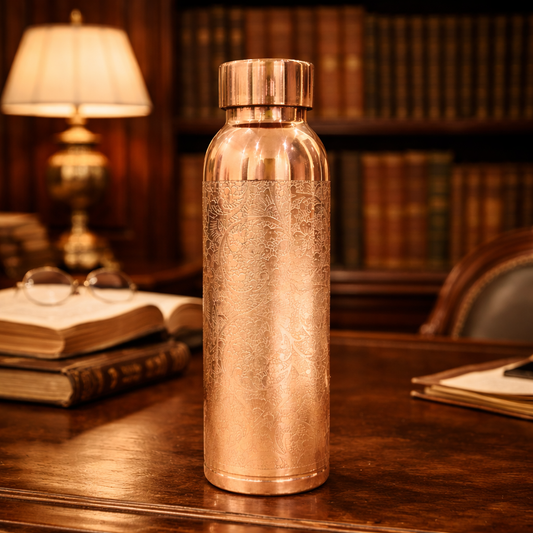 Meher Handcrafted Floral-Engraved Pure Copper Bottle