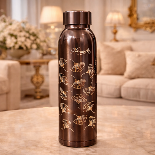 Noor Handcrafted Ginkgo-Engraved Pure Copper Bottle