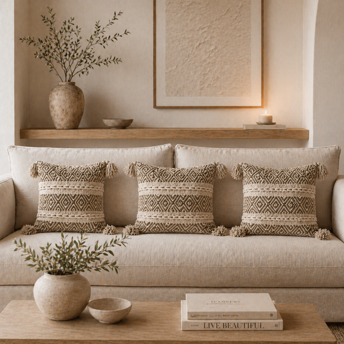 Raina Handloom Textured Geometric Cushion Cover