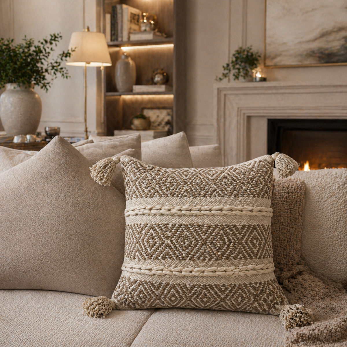 Raina Handloom Textured Geometric Cushion Cover