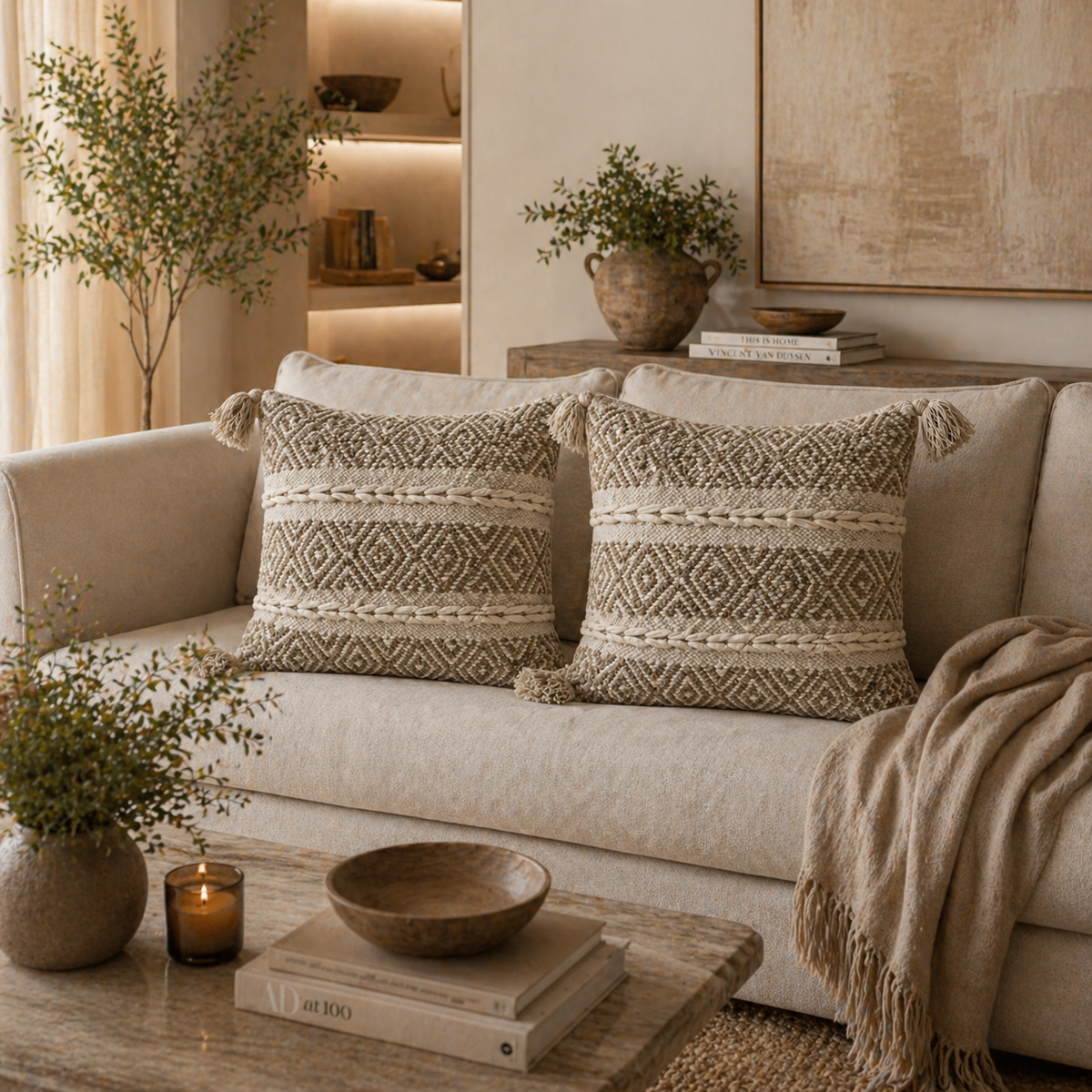Raina Handloom Textured Geometric Cushion Cover