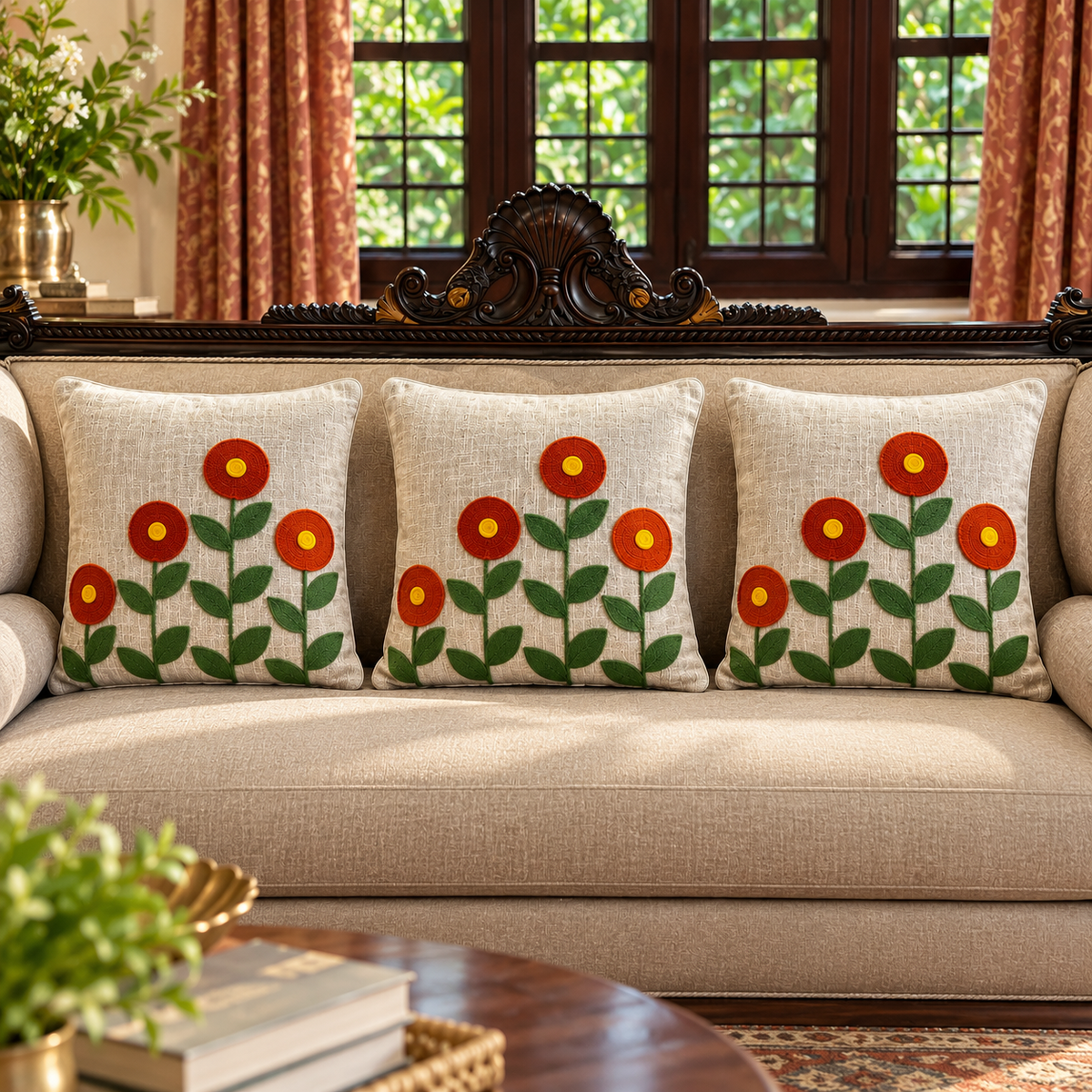 Ruhani Handloom Embroidered Floral Cushion Cover