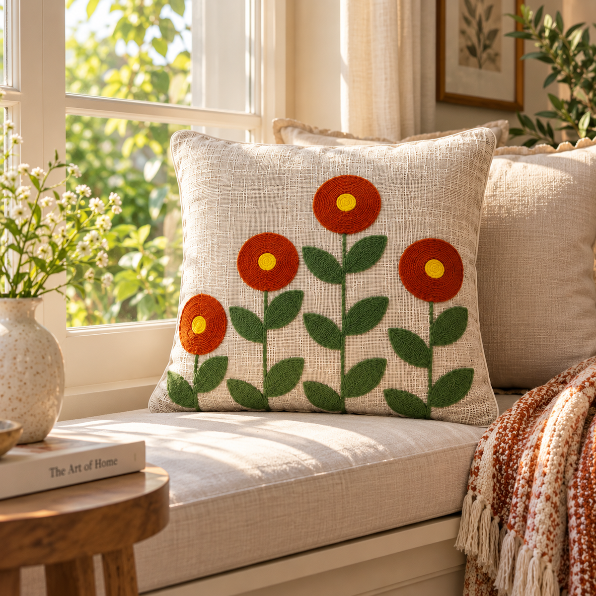 Ruhani Handloom Embroidered Floral Cushion Cover