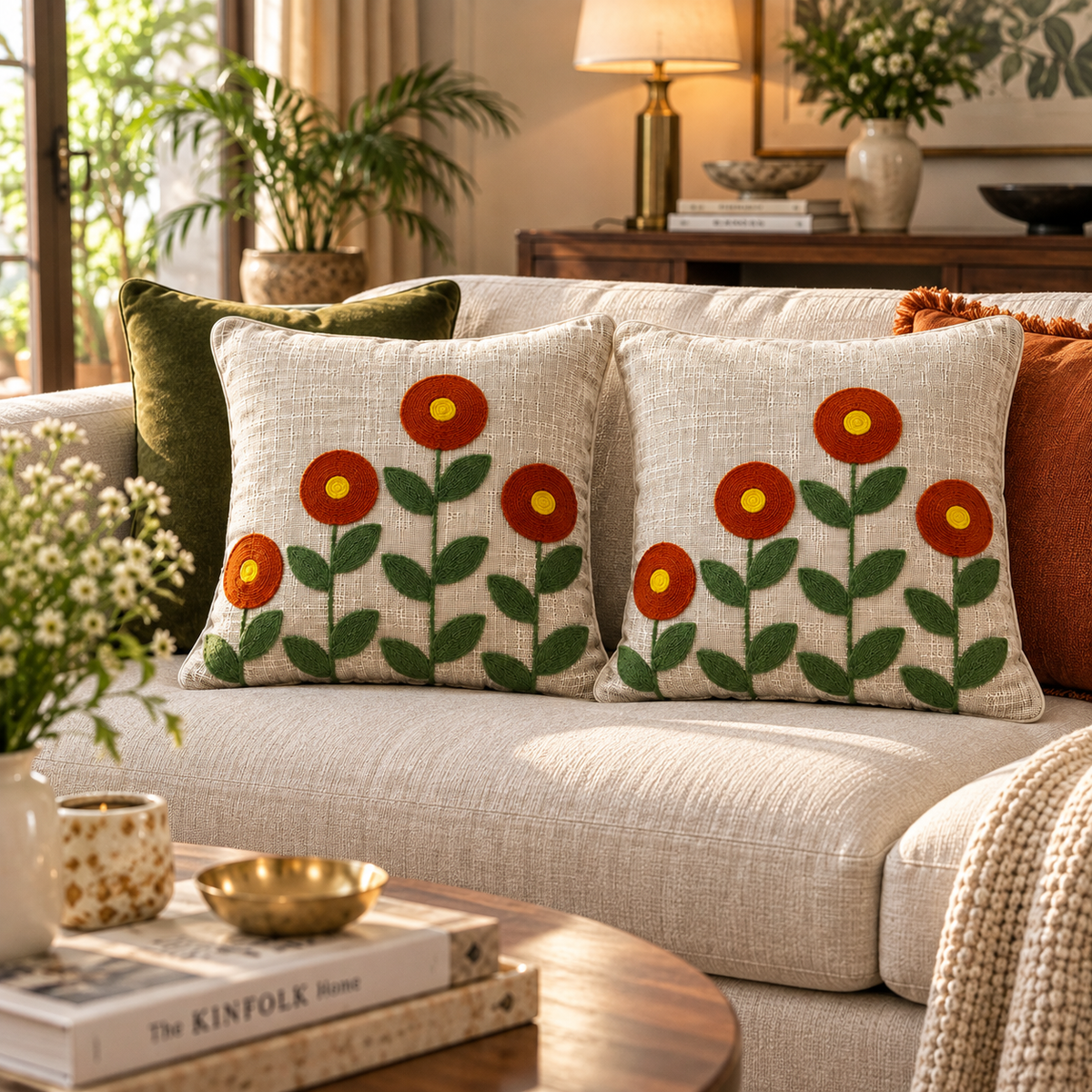 Ruhani Handloom Embroidered Floral Cushion Cover